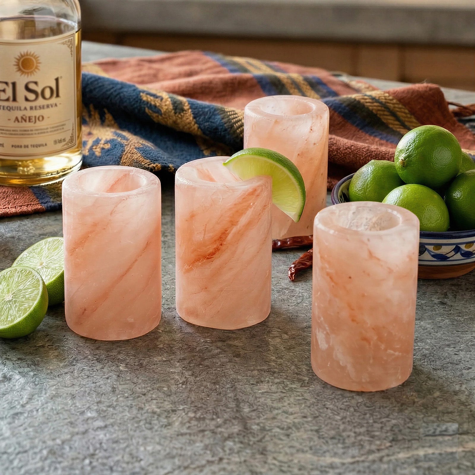 Final Touch Himalayan Salt Tequila Shot Glasses, Set of 4, 1.5 oz Each