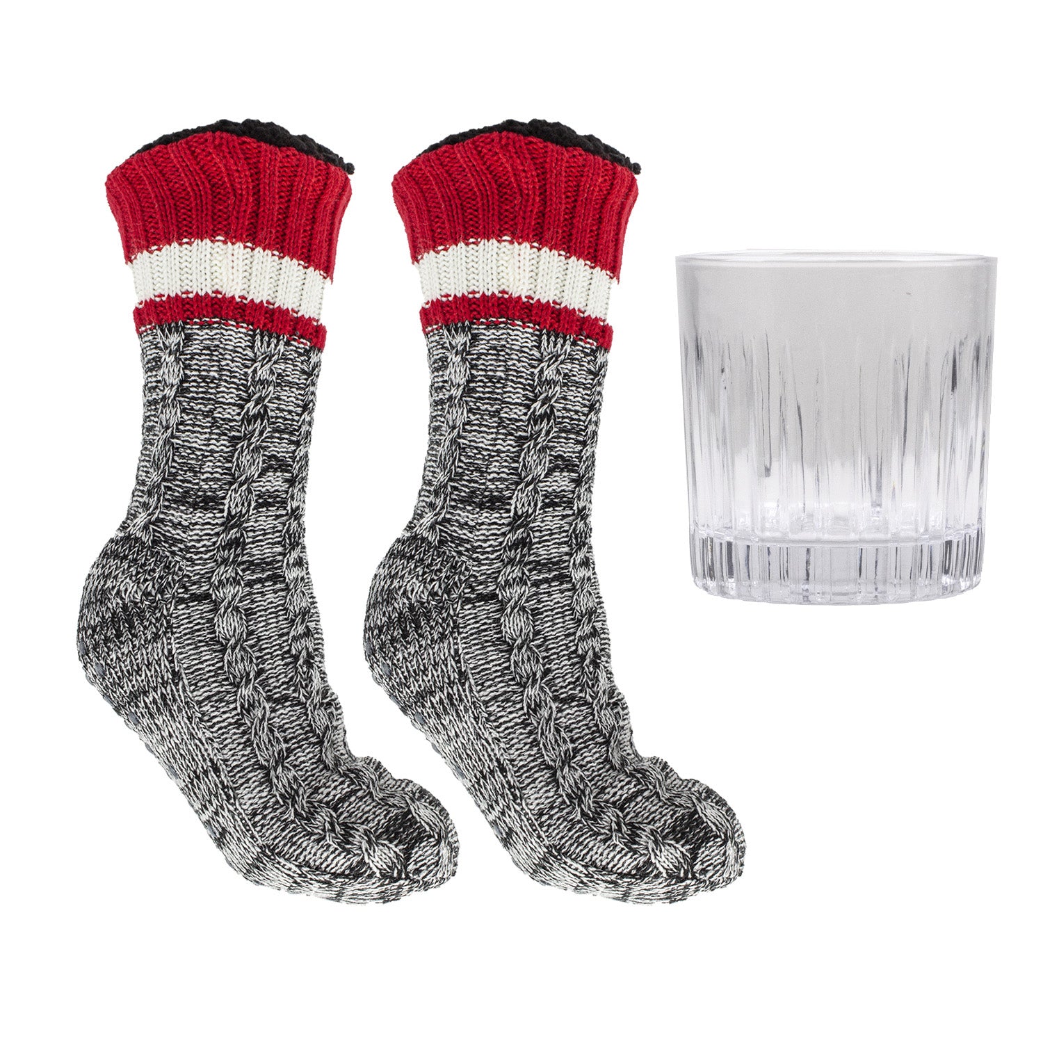 Aromasoles Socks on the Rocks Gift Set, Men's Slipper Sock & Tumbler Set