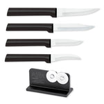 Rada Cutlery Paring & Peeling Knife Set, 4 Knives & Quick Edge Knife Sharpener, Black