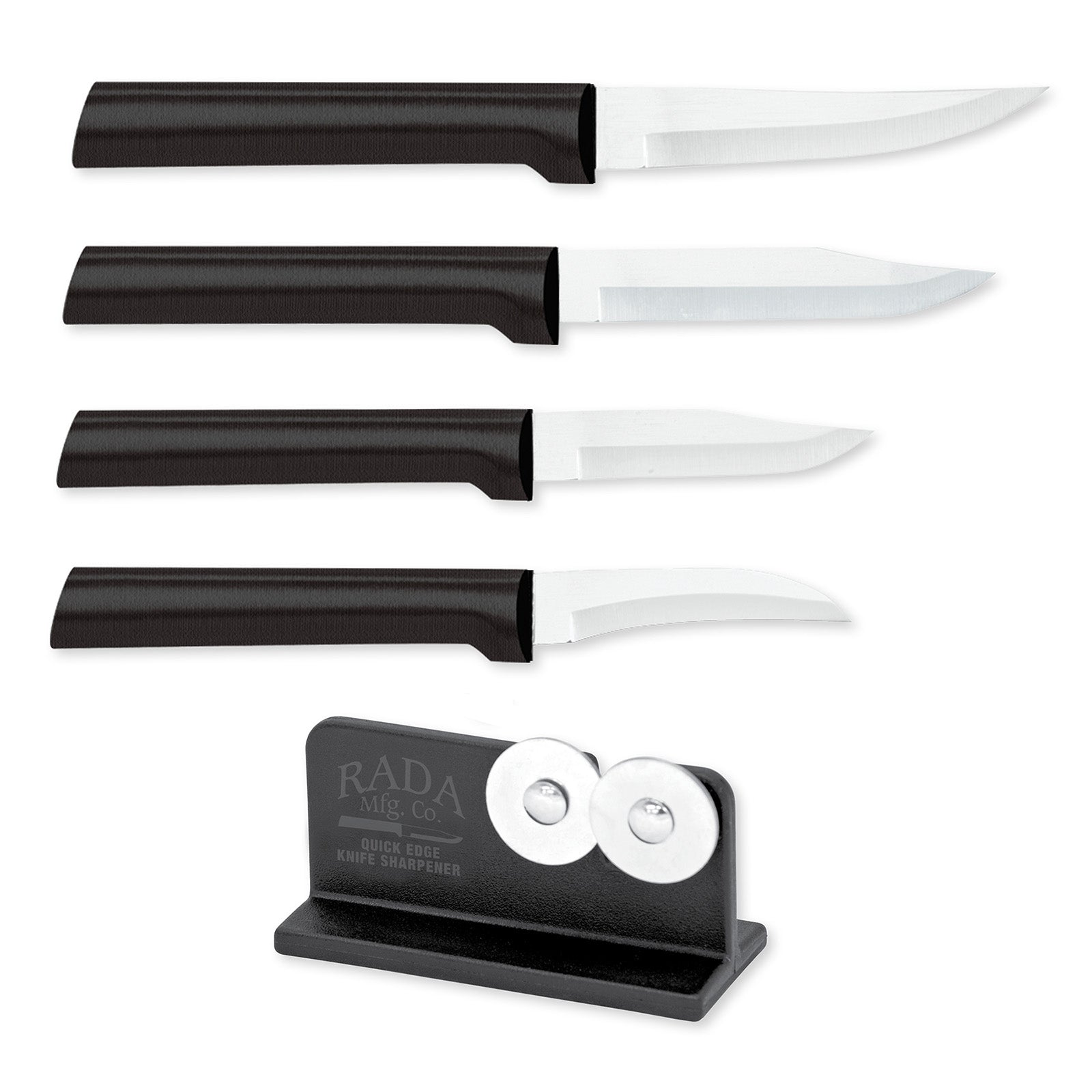 Rada Cutlery Paring & Peeling Knife Set, 4 Knives & Quick Edge Knife Sharpener, Black