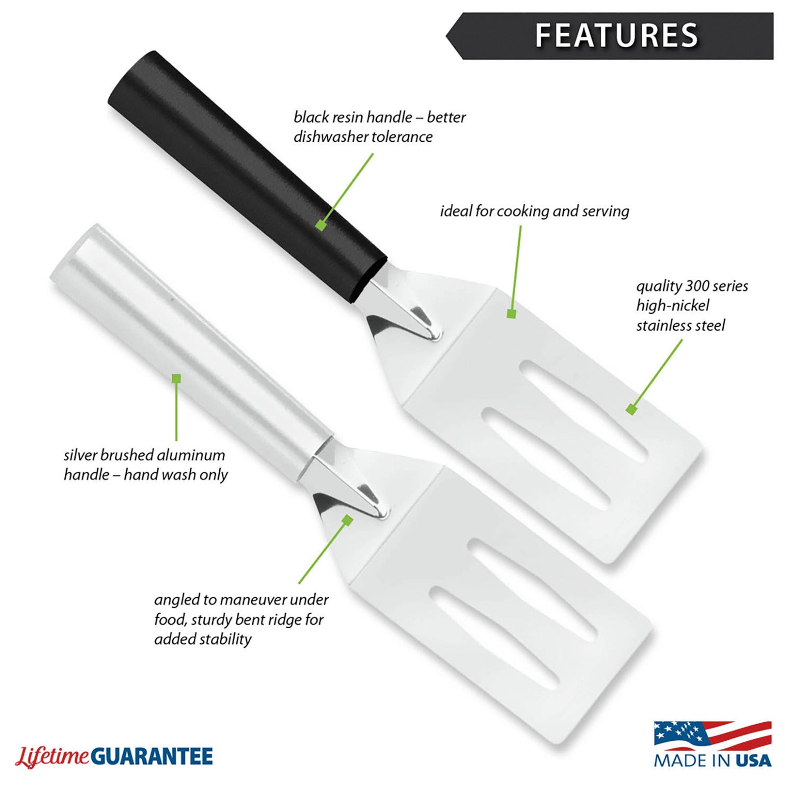 Rada Cutlery 3.375-Inch Slotted Turner Spatula, Black Handle
