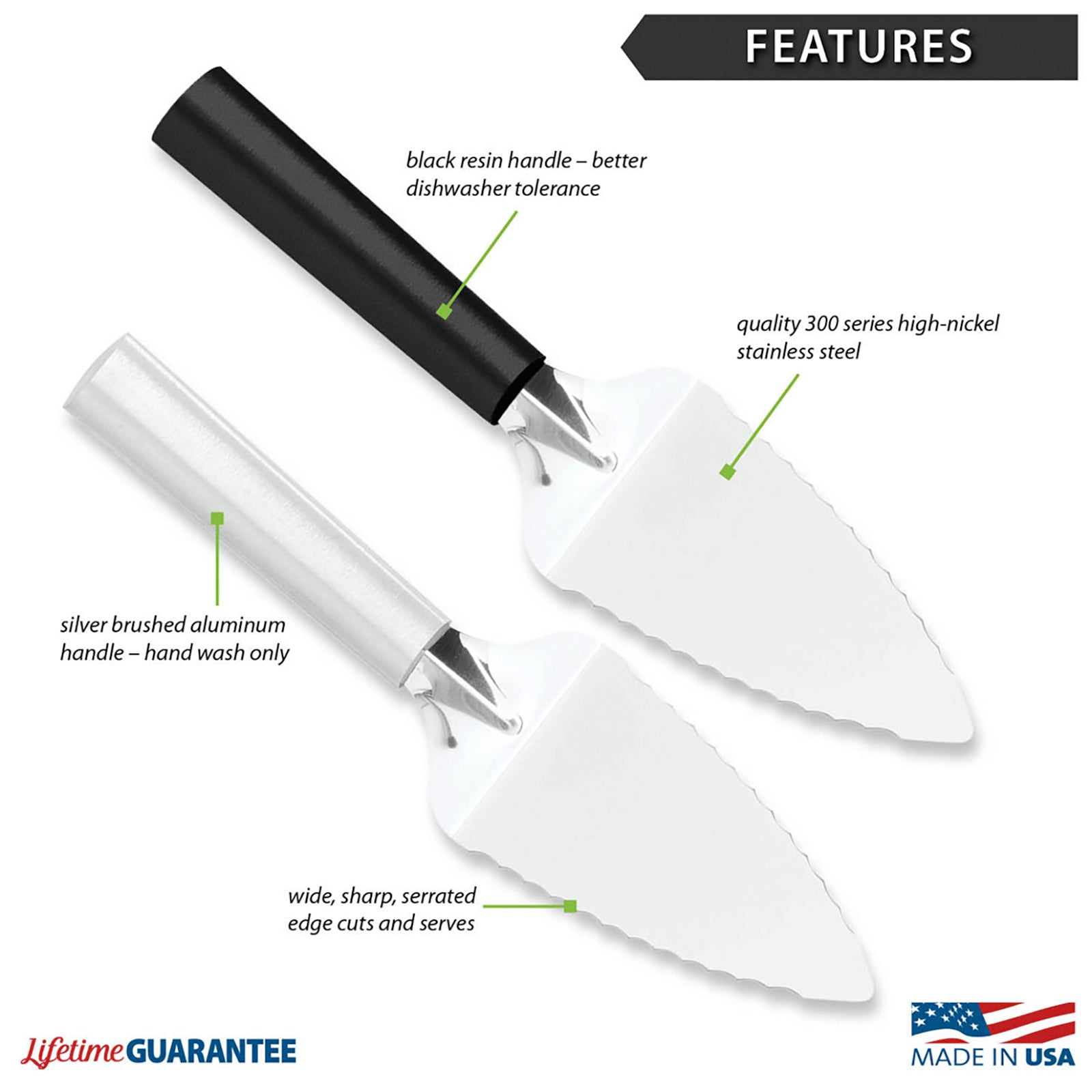 Rada Cutlery Serrated Pie Server Stainless Steel Face, Black Handle