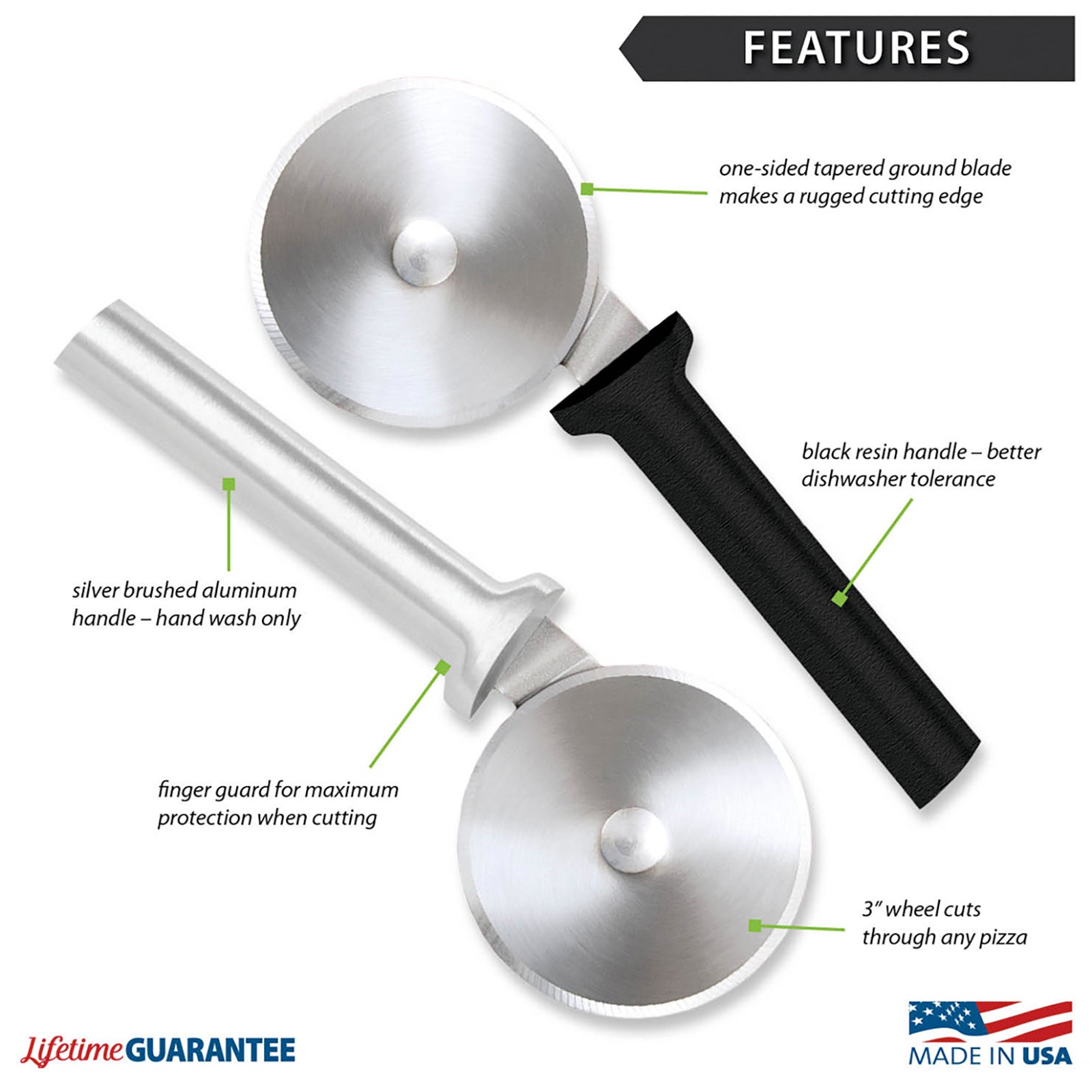 Rada Cutlery Pizza Cutter Stainless Steel Wheel, Black Handle