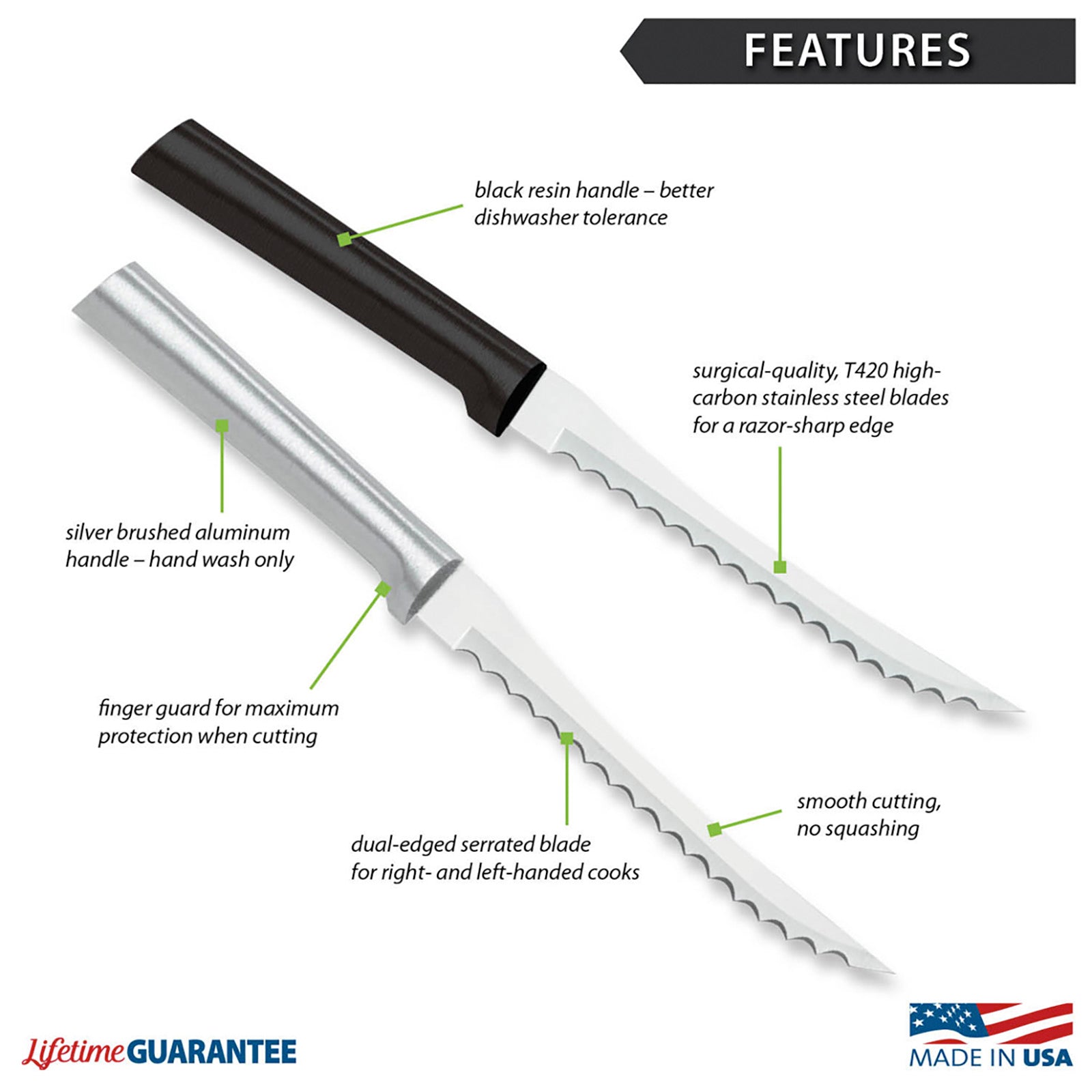 Rada Cutlery 5-Inch Tomato Slicer Stainless Steel Serrated Blade, Black Handle