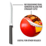 Rada Cutlery 5-Inch Tomato Slicer Stainless Steel Serrated Blade, Set of 4, Black Handles