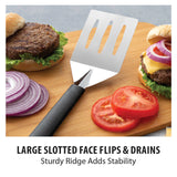 Rada Cutlery Turnover Large Faced Slotted Turner Spatula, Black Handle