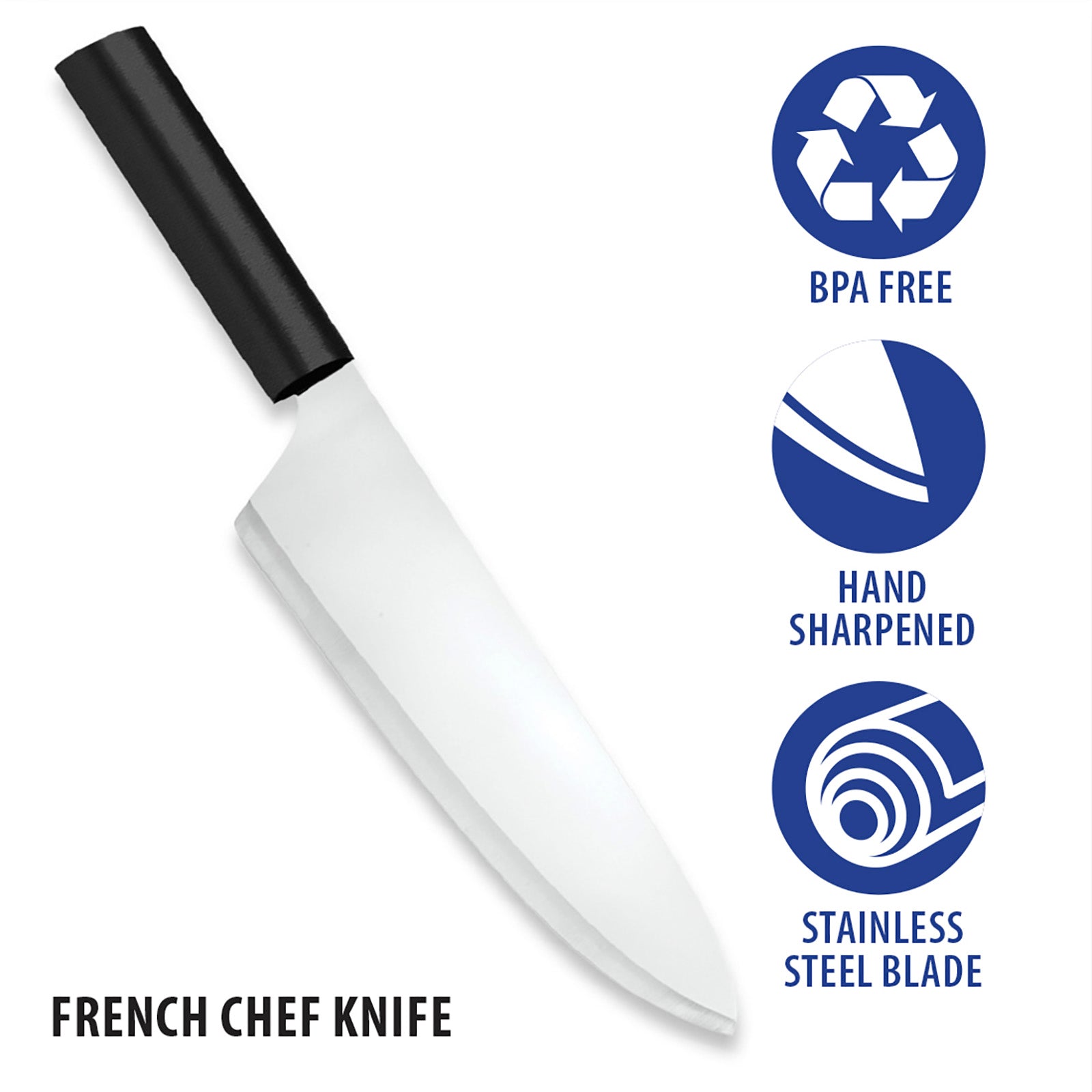 Rada Cutlery 8.5-Inch French Chef Knife Straight Stainless Steel Blade, Black Handle
