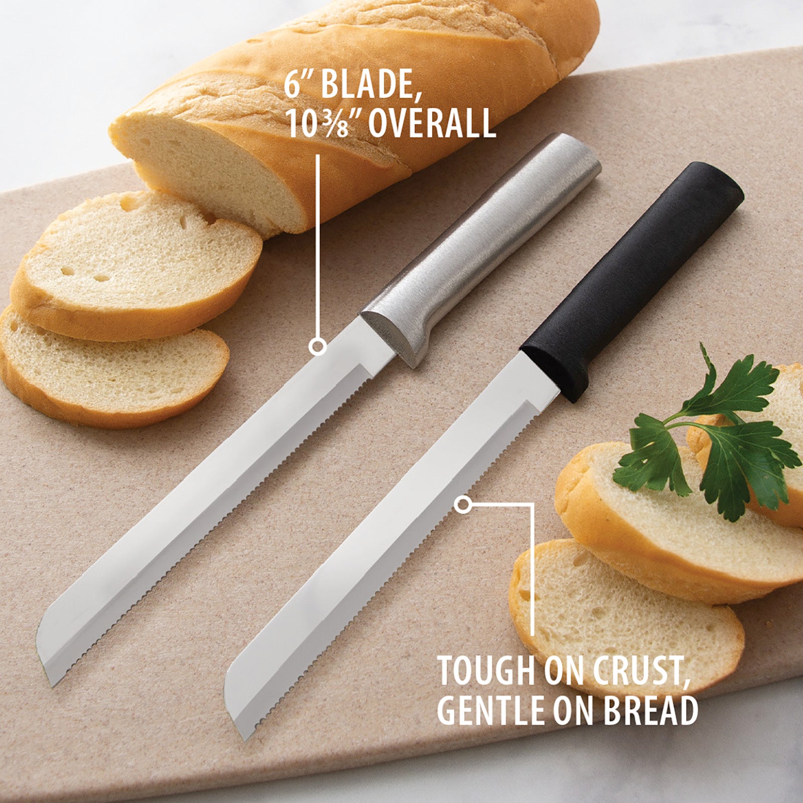 Rada Cutlery 6-Inch Bread Knife Stainless Steel Serrated Blade, Black Handle