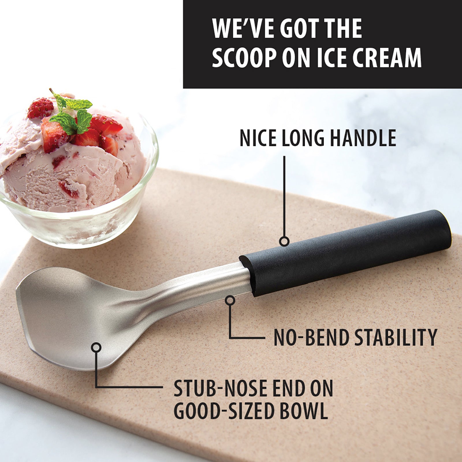 Rada Cutlery 9.25-Inch Ice Cream Scoop, Black Handle