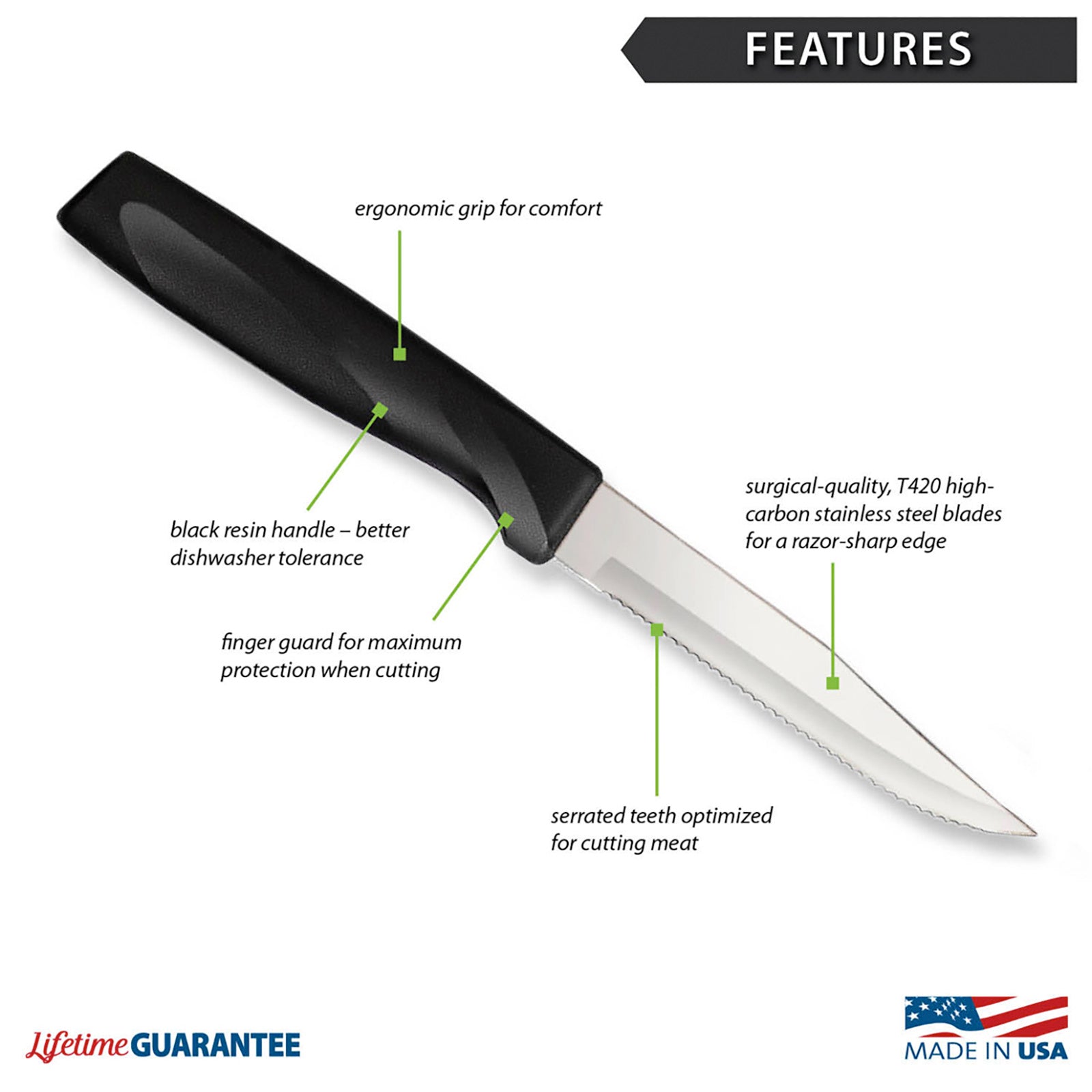 Rada Cutlery 3.875-Inch Serrated Steak Knife Anthem Wave Handle