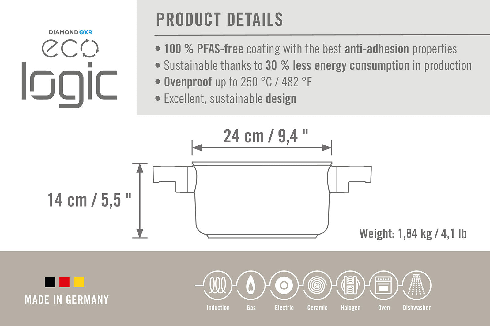 Woll Ecologic Nonstick Stock Pot 9.5-Inch, 4.75 Quart