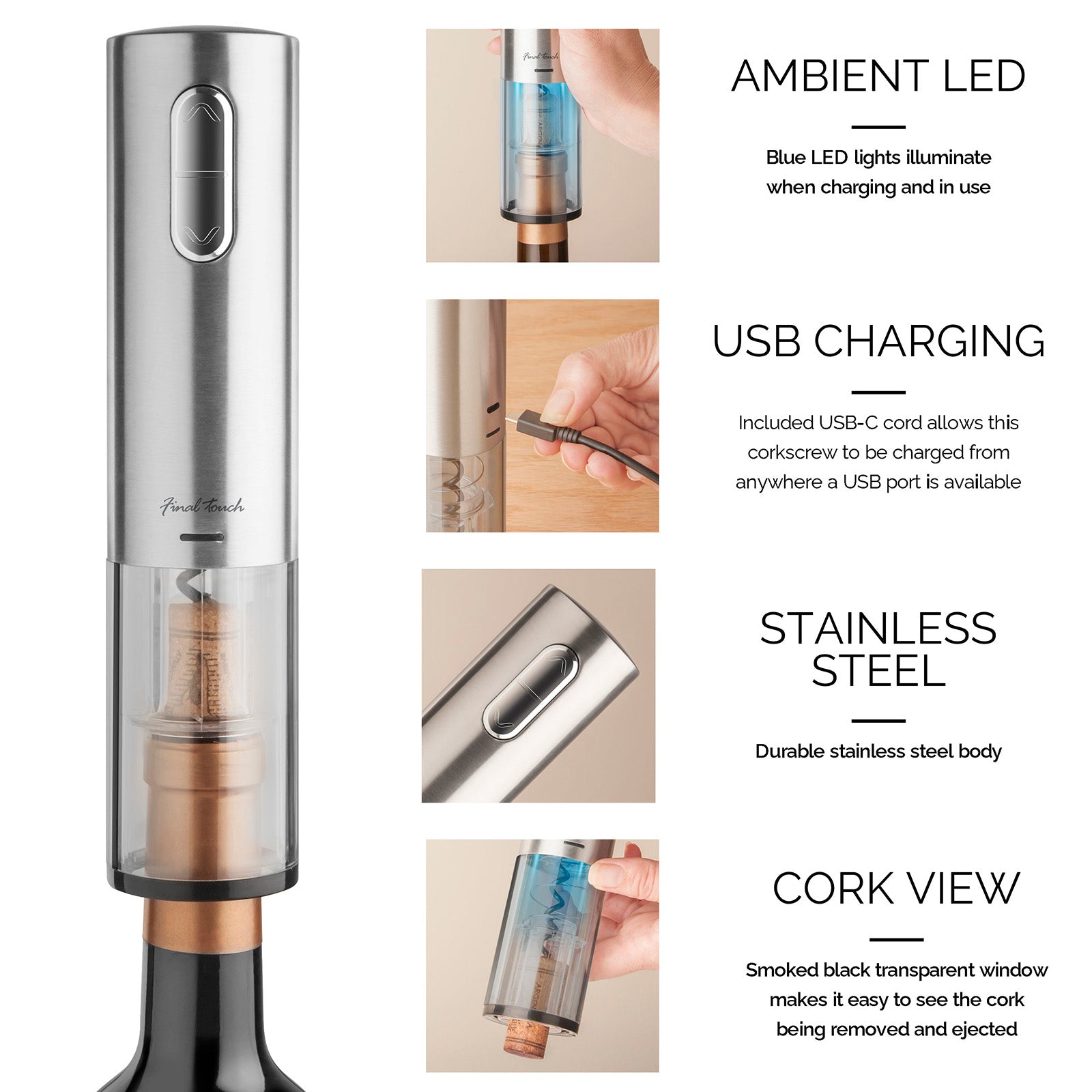 Final Touch Lithium-Ion Electric Corkscrew