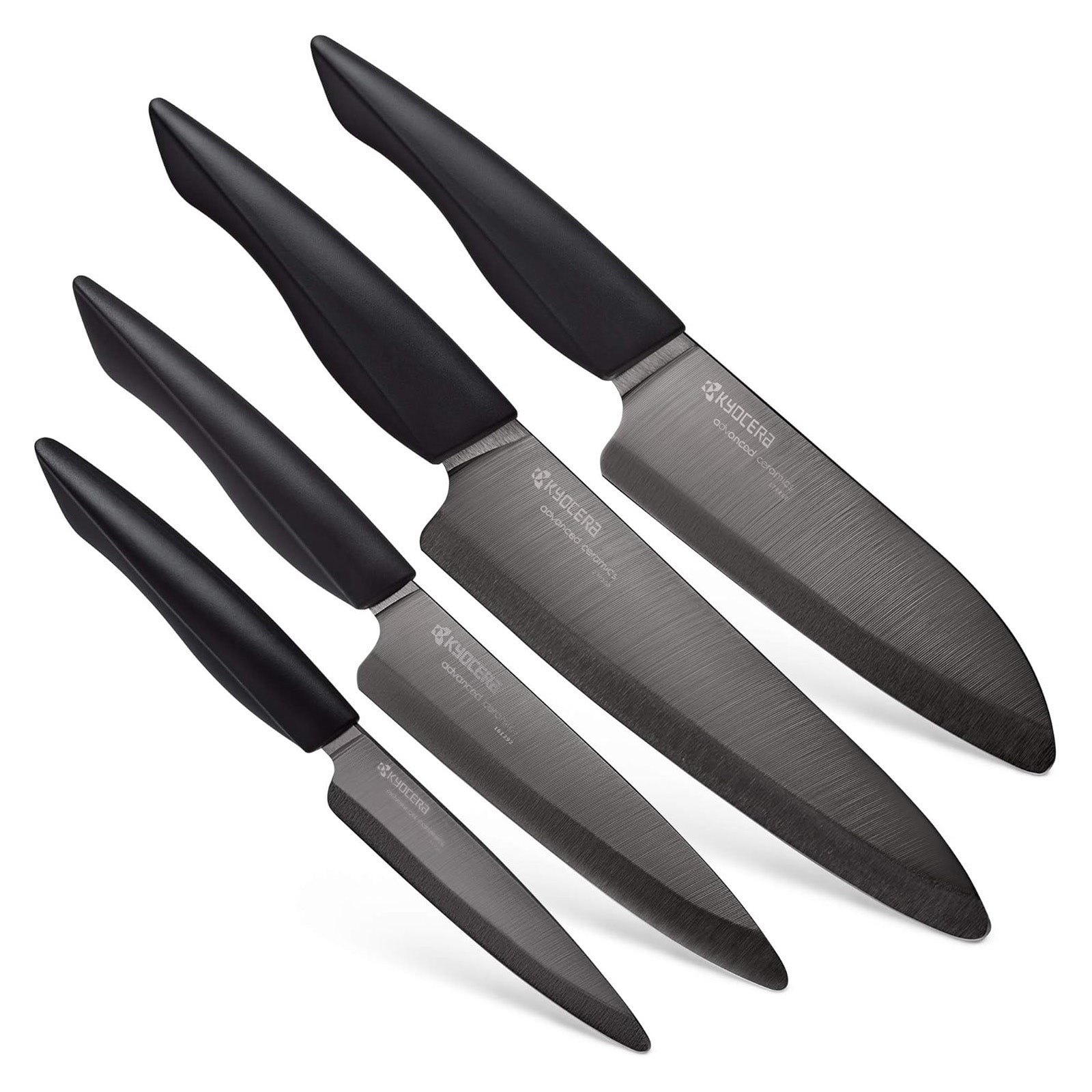 Kyocera INNOVATIONblack® 4-Piece Ceramic Knife Set, 4.5-Inch Utility, 5-Inch Slicing, 5.5-Inch Santoku, & 7-Inch Chef's Knife