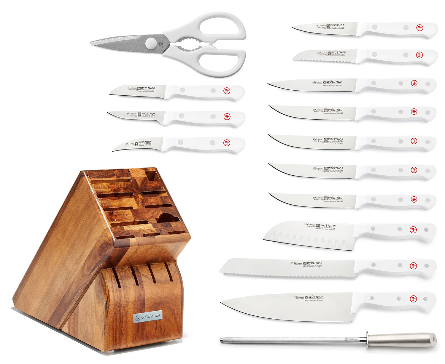 Wusthof Gourmet 16 Piece Block Set, White Handles