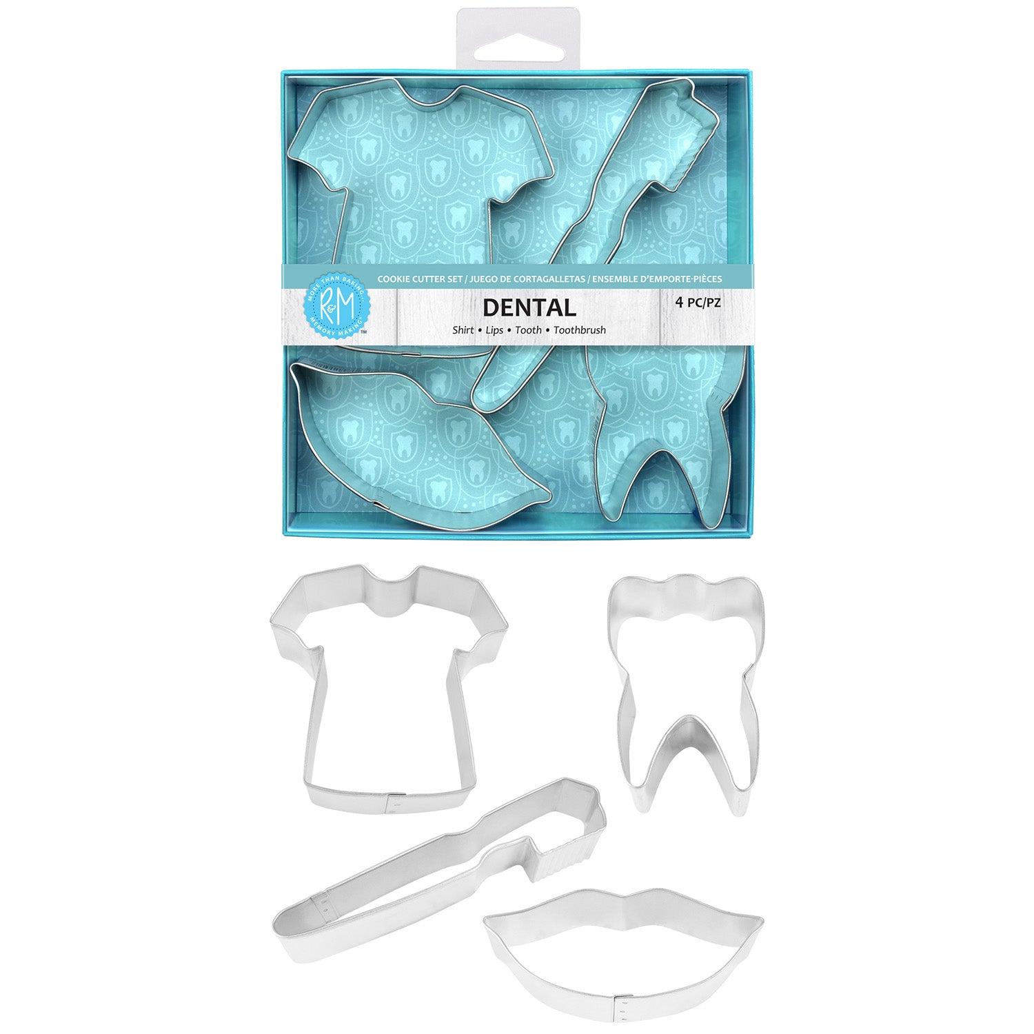 R&M International 4 Piece Dental Shapes Cookie Cutter Set