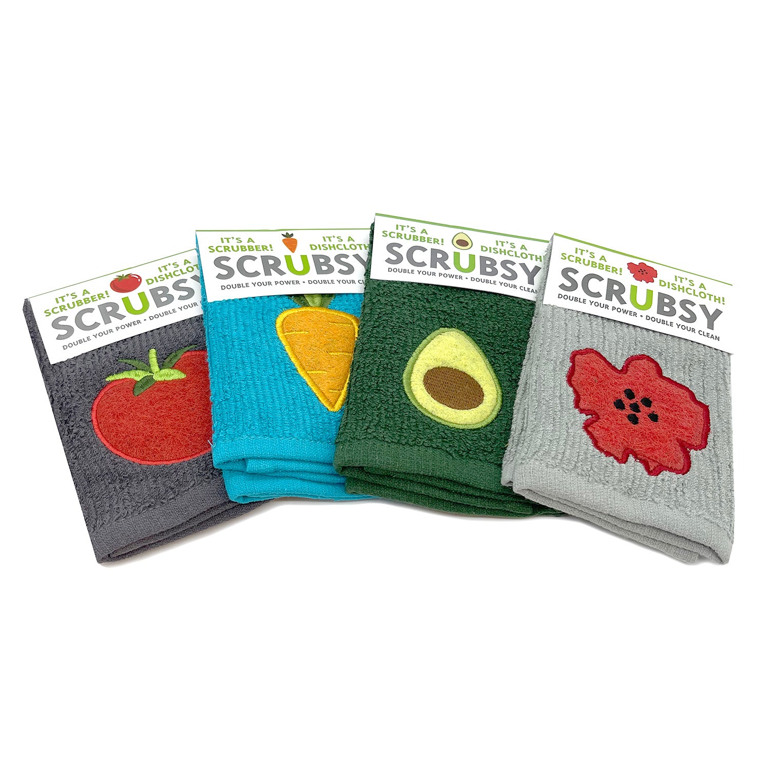 MU Kitchen Scrubsy Dish Cloth Set with Built In Scrubber, Set of 4, Garden Theme