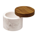 Anolon Pantryware White Marble Salt Cellar with Teakwood Lid, 5.25-Ounce