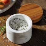 Anolon Pantryware White Marble Salt Cellar with Teakwood Lid, 5.25-Ounce