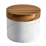 Anolon Pantryware White Marble Salt Cellar with Teakwood Lid, 5.25-Ounce