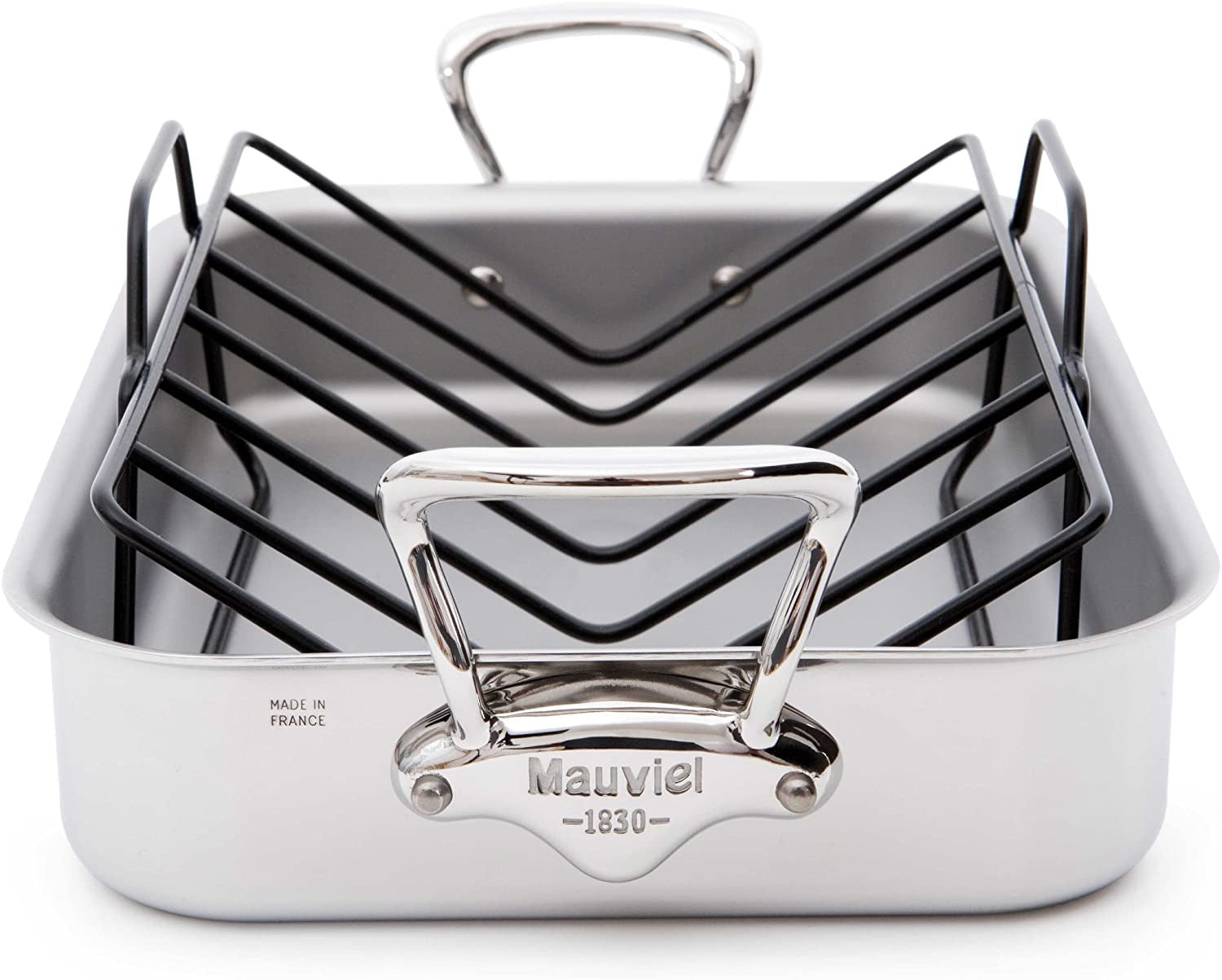 Mauviel M'Cook Stainless Steel Roasting Pan With Rack, 13.5 X 9.8 Inch