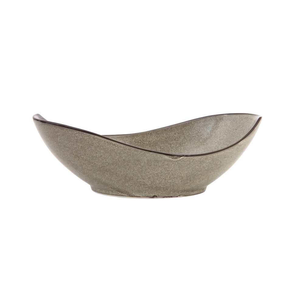 D&V Ston Porcelain Dinnerware Oval Bowl, 12.25-Inch, Set of 3, Mist