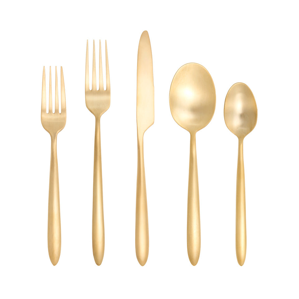 Fortessa Velo Brushed Flatware Set, 5-Piece, Brushed Gold