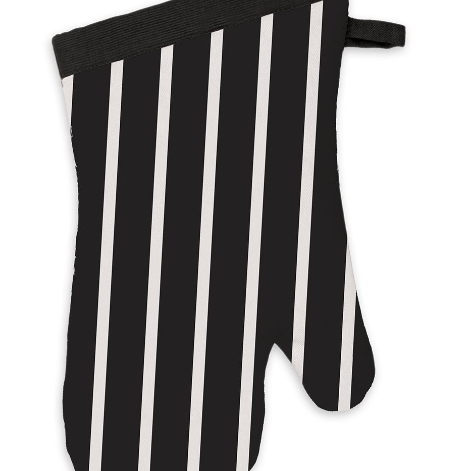 MU Kitchen 100% Cotton Terry-Lined Pinstripe Oven Mitt, 13-Inch, Onyx
