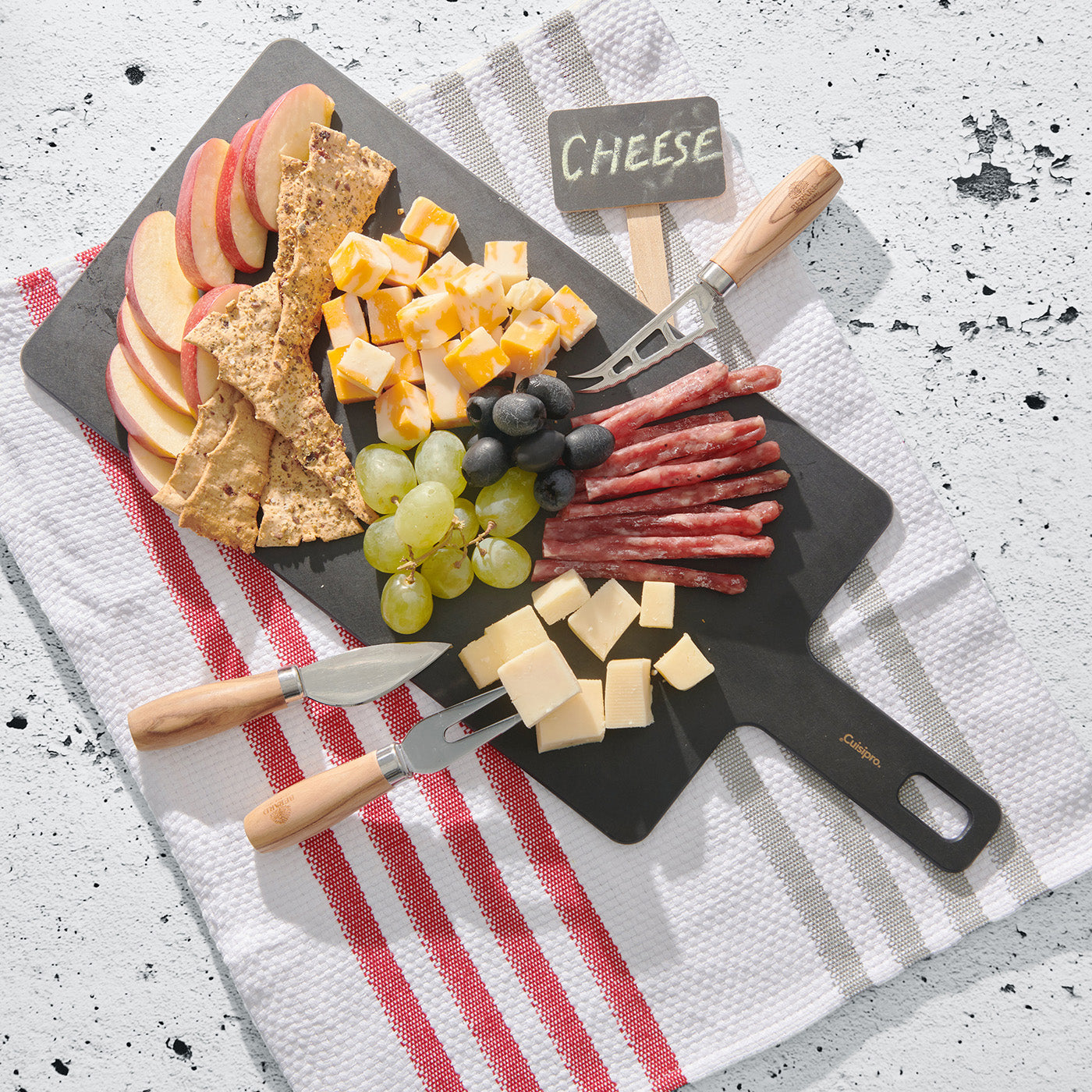 Cuisipro Fiber Wood Paddle Cutting Board, 18-Inch x7.5-Inch, Slate
