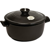 Emile Henry Flame Round Stewpot Dutch Oven, 2.6 Quart, Charcoal