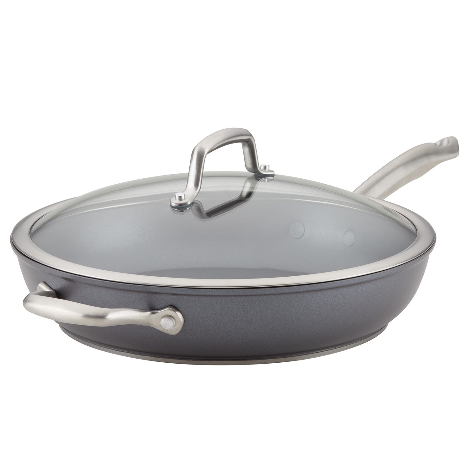 Anolon Accolade Hard Anodized Nonstick Deep Frying Pan with Lid, 12-Inch, Gray
