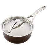 Anolon Nouvelle Copper Luxe Hard-Anodized Nonstick Saucier with Lid, 2.5-Quart, Sable