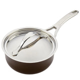 Anolon Nouvelle Copper Luxe Hard-Anodized Nonstick Saucier with Lid, 2.5-Quart, Sable