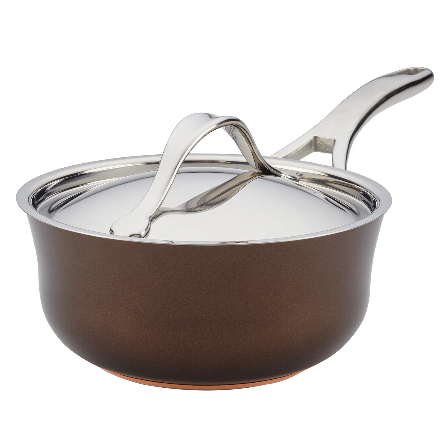 Anolon Nouvelle Copper Luxe Hard-Anodized Nonstick Saucier with Lid, 2.5-Quart, Sable