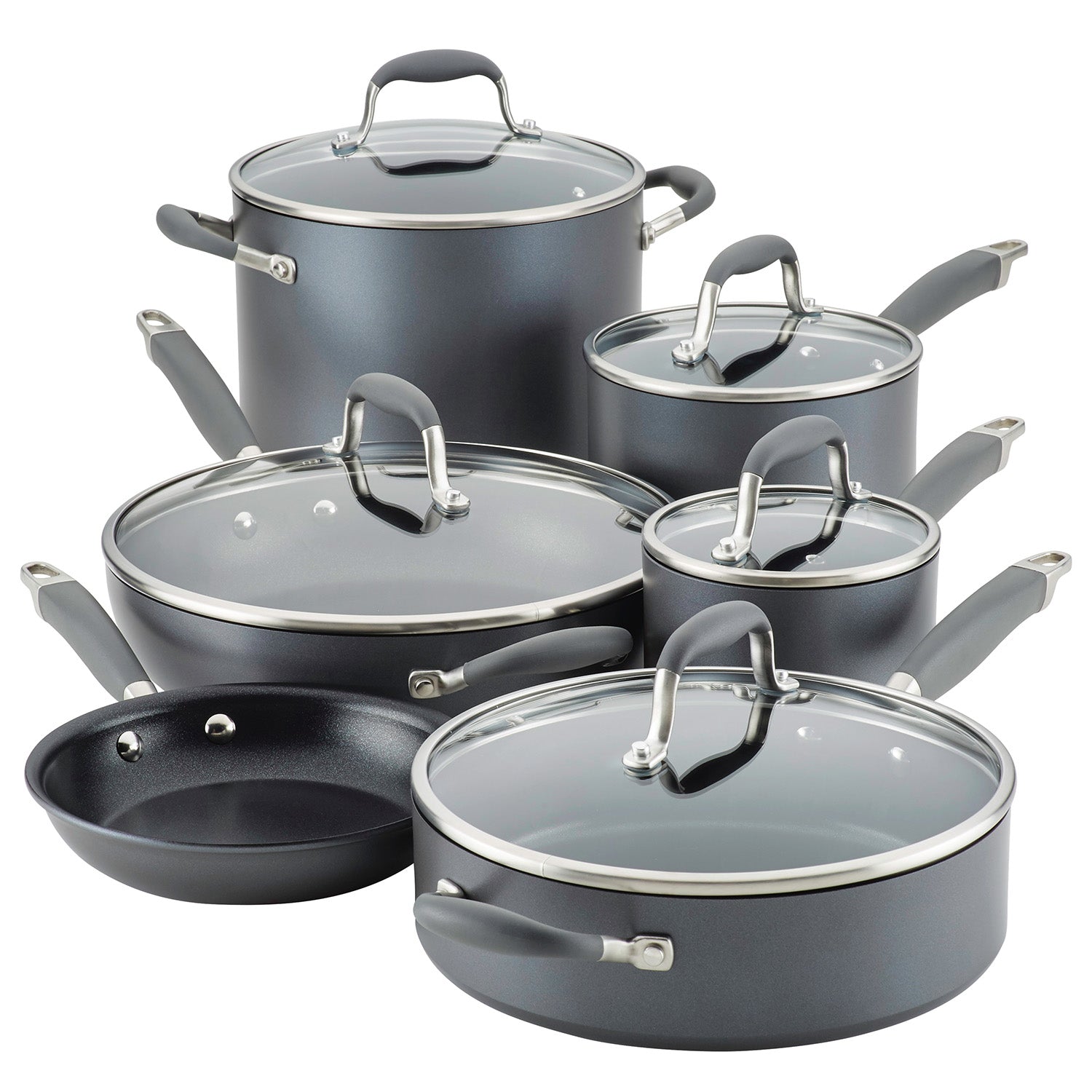 Anolon Advanced Home Hard-Anodized Nonstick Cookware Set, 11-Piece, Moonstone