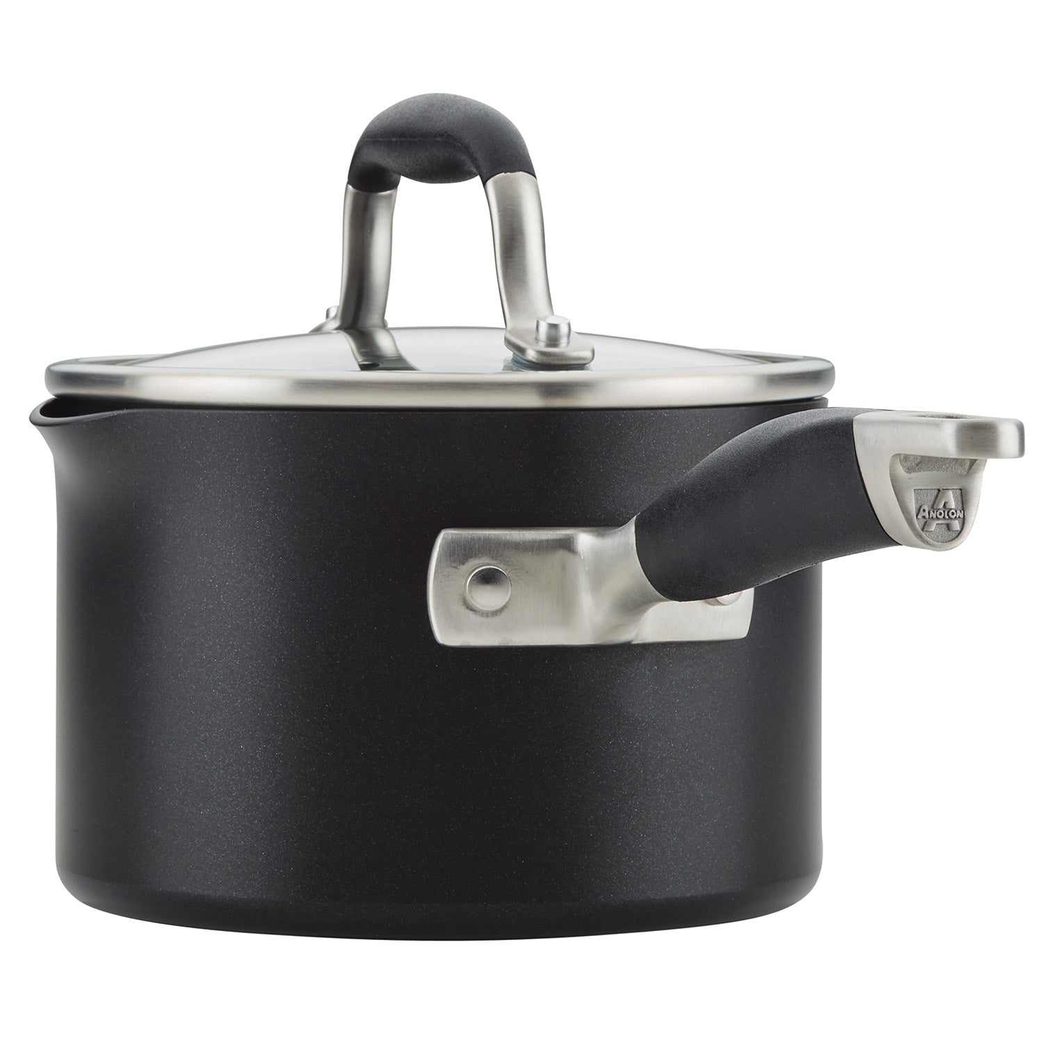 Anolon Advanced Home Hard-Anodized Nonstick Saucepan with Straining Lid, 2-Quart, Onyx