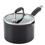 Anolon Advanced Home Hard-Anodized Nonstick Saucepan with Straining Lid, 2-Quart, Onyx