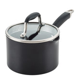 Anolon Advanced Home Hard-Anodized Nonstick Saucepan with Straining Lid, 2-Quart, Onyx