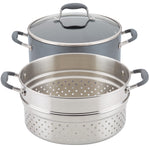 Anolon Advanced Home Hard-Anodized Nonstick Wide Stockpot with Steamer Insert Set, 3-Piece, Moonstone
