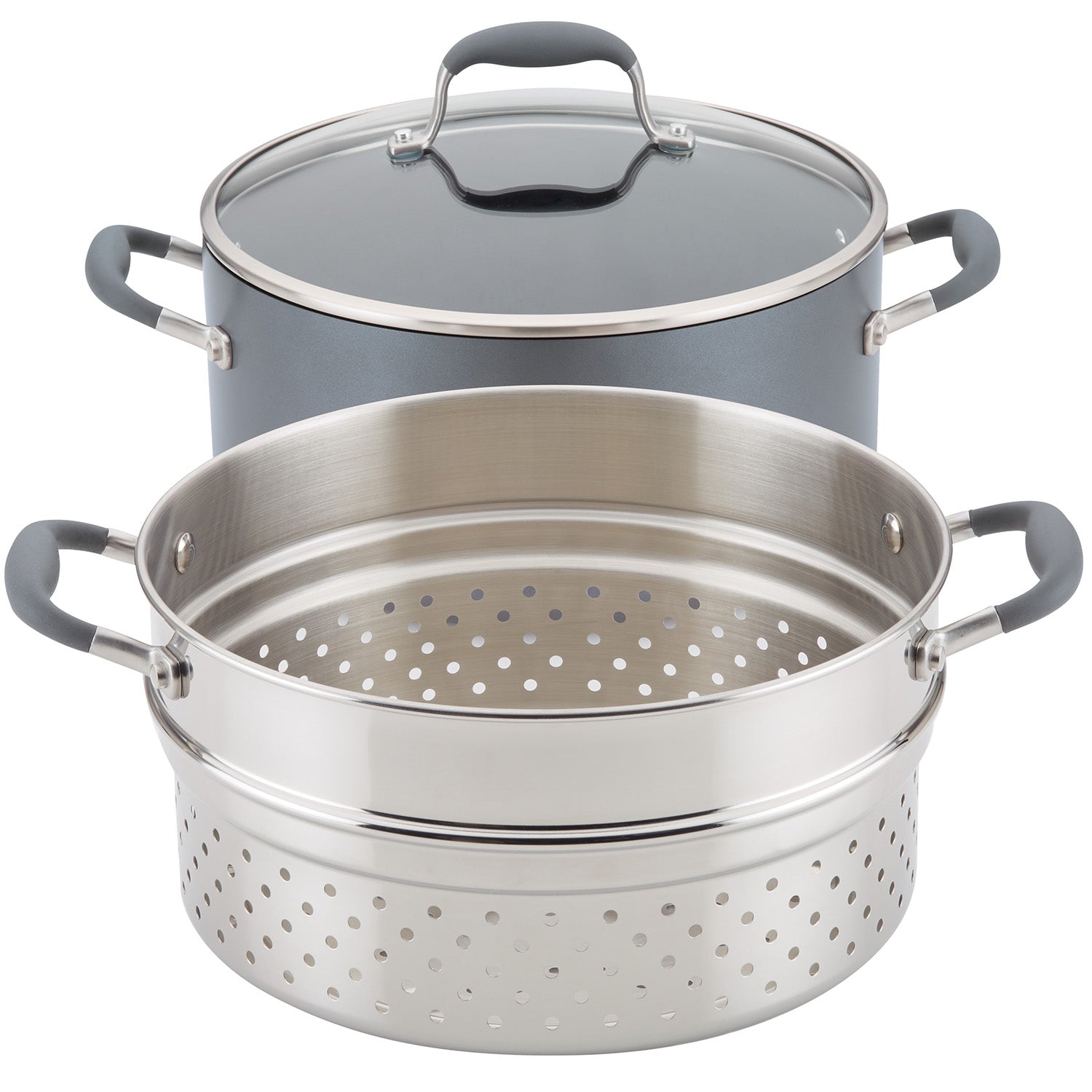Anolon Advanced Home Hard-Anodized Nonstick Wide Stockpot with Steamer Insert Set, 3-Piece, Moonstone