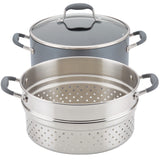 Anolon Advanced Home Hard-Anodized Nonstick Wide Stockpot with Steamer Insert Set, 3-Piece, Moonstone