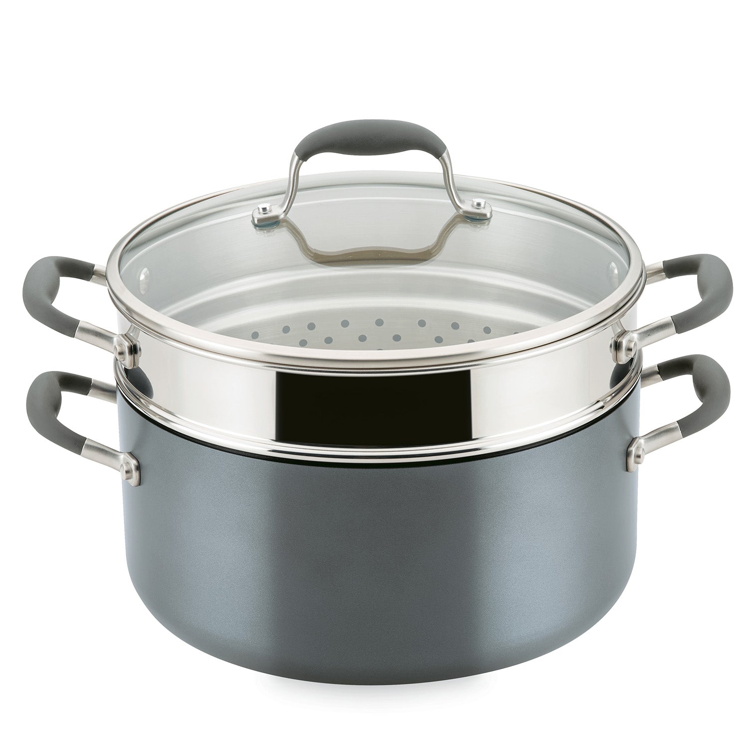 Anolon Advanced Home Hard-Anodized Nonstick Wide Stockpot with Steamer Insert Set, 3-Piece, Moonstone