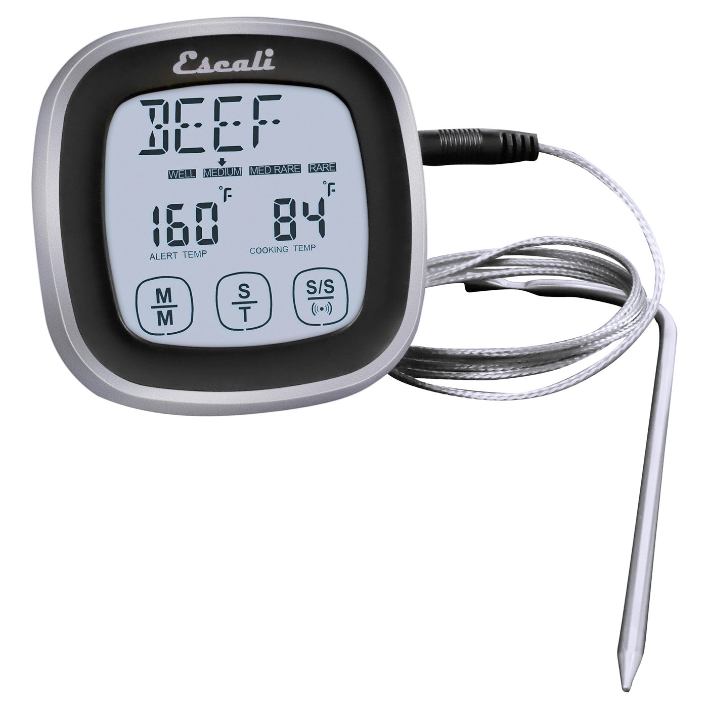 Escali DHR1-B Touch Screen Stainless Steel Probe Thermometer and Timer, Black