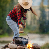 Lodge Yellowstone 8 Quart Seasoned Cast Iron Power Y Deep Camp Dutch Oven, 12 Inch Diameter